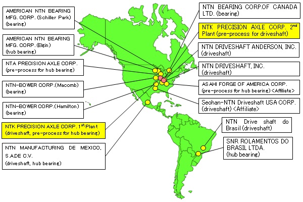 NTN production plants in the Americas