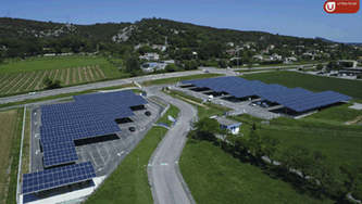 Solar panels installed in the Cevennes plant parking lot