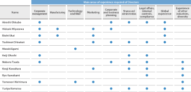 The main areas of experience of Directors