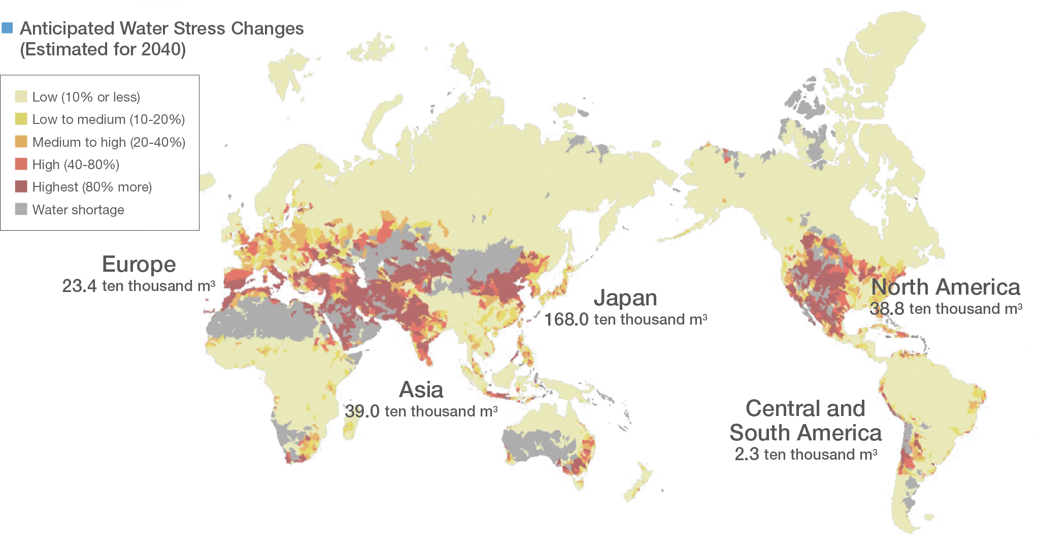 Anticipated water stress changes (estimated for 2040)