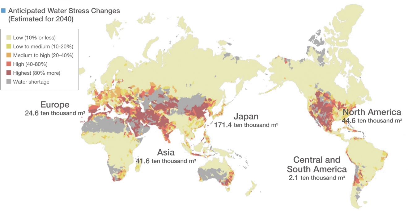 Water Stress (2040 Prediction) and Water Consumption by Region