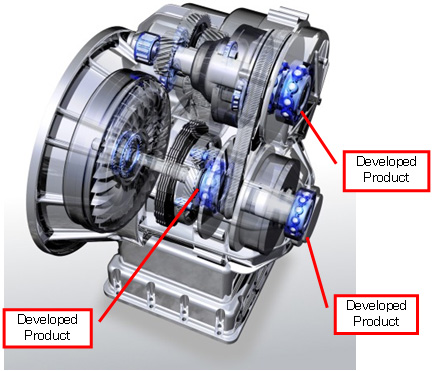 Photo : Applicable parts of transmissions (CVT) and the developed product (example)