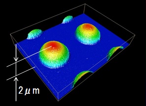 Glass substrate surface applied at regular intervals with microscopic quantities of liquid