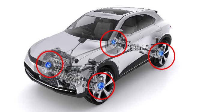 Photo:Applied area of hub bearings (marked in red)