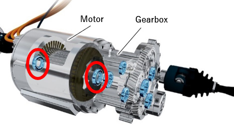 Figure:Example of applications in parallel axis e-Axle (marked in red)
