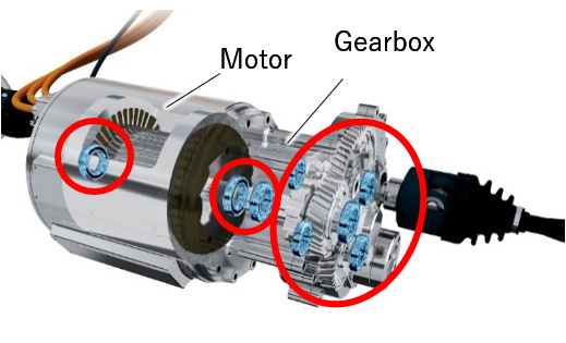 Figure:Applied areas in parallel axis e-Axle (red circle)