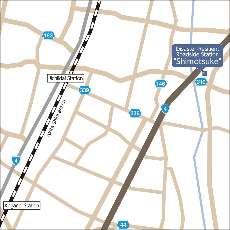 Figure:Access map of the disaster-resilient roadside station &ldquo;Shimotsuke&rdquo;