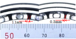 Left: conventional bearing, Right: High load capacity tapered roller bearing