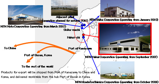 Figure: NTN production plants in the Noto region of Ishikawa Prefecture