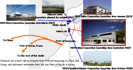 Figure: NTN production plants in the Noto region of Ishikawa Prefecture