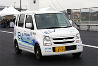 Photo: “Converted EV equipped with the Onboard Drive System” during demonstration tests as an official Iwata City vehicle