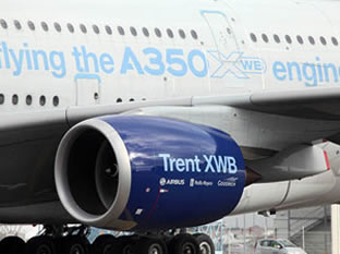 Photo: Trent XWB Engine mounted on Airbus A380 test aircraft