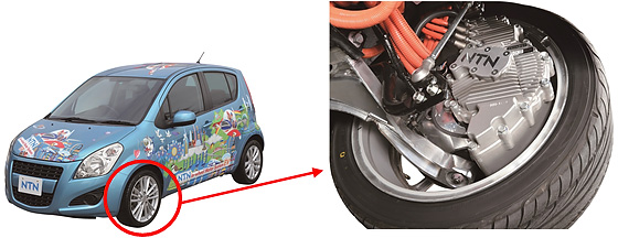 New In-wheel Motor System (right), and Converted EV equipped with the system